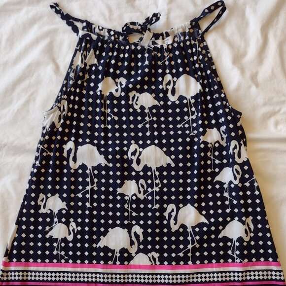 Crown & Ivy Summer Sleeveless Top, Small Blue & White Flamingos Pattern - Picture 5 of 11